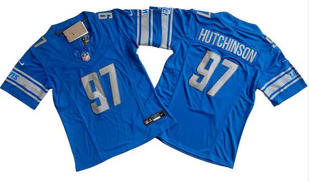 Women%27s Detroit Lions #97 Aidan Hutchinson Blue 2023 F.U.S.E. Vapor Limited Football Stitched Jersey(Run Smaller)->women nfl jersey->Women Jersey